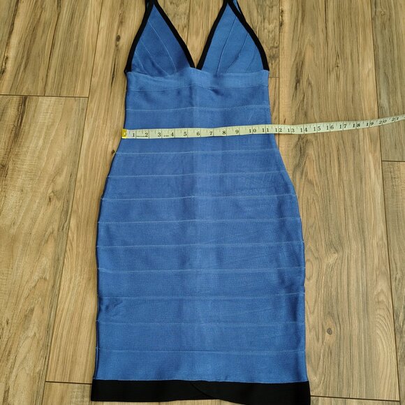 Rachael G. Stretch V-Neck Strappy Dress in Blue and Black - Picture 12 of 15